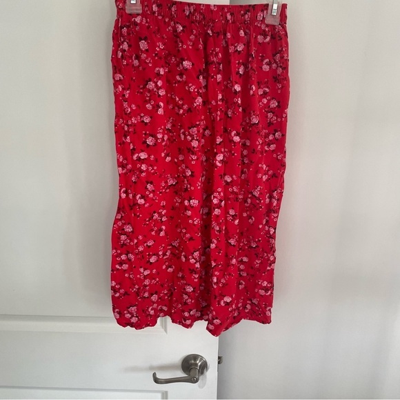 Old Navy Floral Rayon Midi Skirt Pockets Red Pink Size SP - Picture 6 of 10
